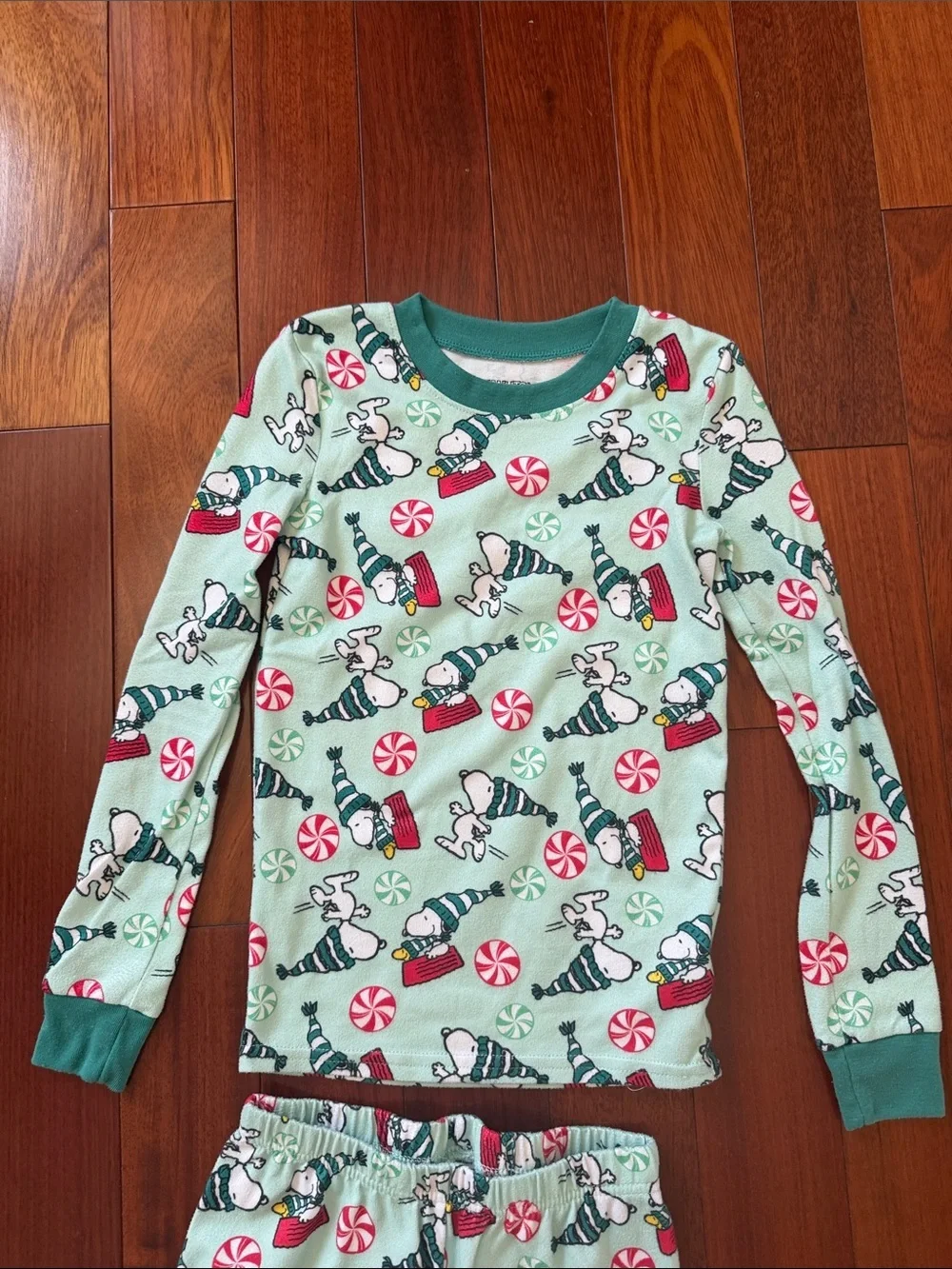 Kids Mint Green Holiday Snoopy Print Pajama Set